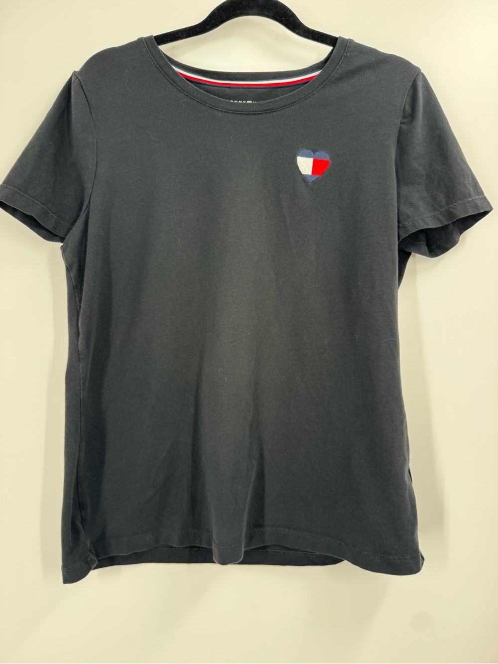 Tommy Hilfiger Black Short Sleeve Tee with Heart Patch